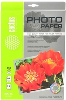 Фотобумага CACTUS Матовая A4 190 г/кв.м. 25 листов - фото