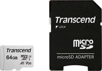 Карта памяти Transcend microSDXC 300S 64GB + адаптер - фото