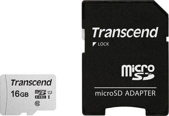 Карта памяти Transcend microSDHC 300S 16GB + адаптер - фото