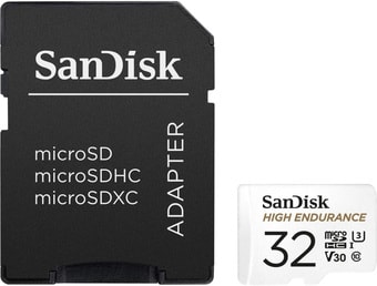 Карта памяти SanDisk High Endurance microSDHC SDSQQNR-032G-GN6IA 32GB (с адаптером) - фото