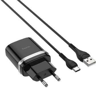 Сетевое зарядное Hoco C12Q Smart USB Type-C (черный) - фото