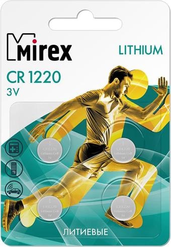Элементы питания Mirex CR1220 Mirex литиевая блистер 4 шт. 23702-CR1220-E4 - фото