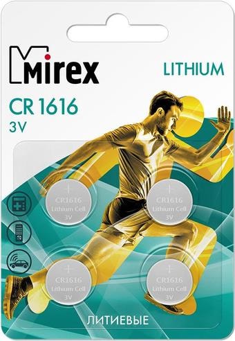 Элементы питания Mirex CR1616 Mirex литиевая блистер 4 шт. 23702-CR1616-E4 - фото