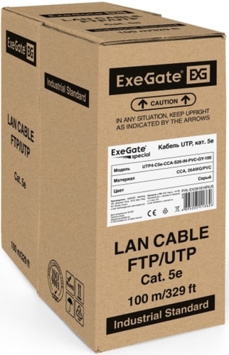 Кабель ExeGate Special UTP4-C5e-CCA-S26-IN-PVC-GY-100 UTP - фото