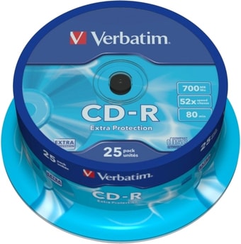 CD-R диск Verbatim 700Mb Verbatim DL Extra Protection 52x CakeBox 25 шт. 043432 - фото