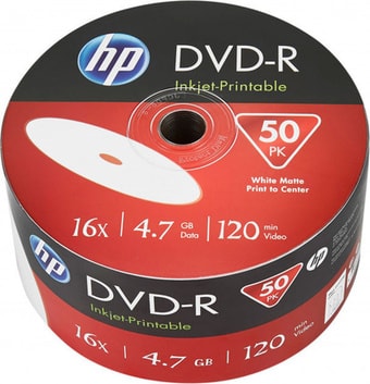 DVD-R диск HP 4.7Gb 16x HP Printable, полная заливка, 50 шт. в пленке 69302 - фото