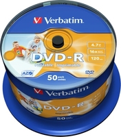 DVD-R диск Verbatim 4.7Gb 16x AZO Wide Inkjet Printable без ЛОГО по 50 шт. CakeBox - фото