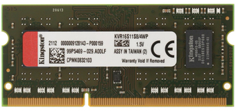 Оперативная память Kingston ValueRAM 4GB DDR3 SODIMM PC3-12800 KVR16S11S8/4WP - фото