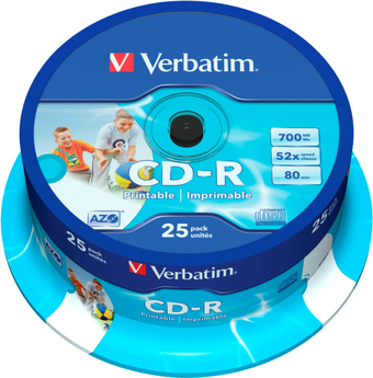 CD-R диск Verbatim AZO Printable 700Mb 52x 43439 (CakeBox, 25 шт.) - фото