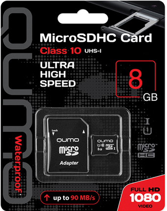 Карта памяти QUMO microSDHC QM8GMICSDHC10U1 8GB (с адаптером) - фото