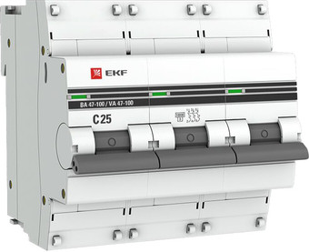 Выключатель автоматический EKF PROxima ВА 47-100 3P 25A (C) mcb47100-3-25C-pro - фото