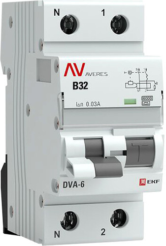 EKF Averes DVA-6 2P 32А 30мА (B) 6кА тип A rcbo6-1pn-32B-30-a-av - фото