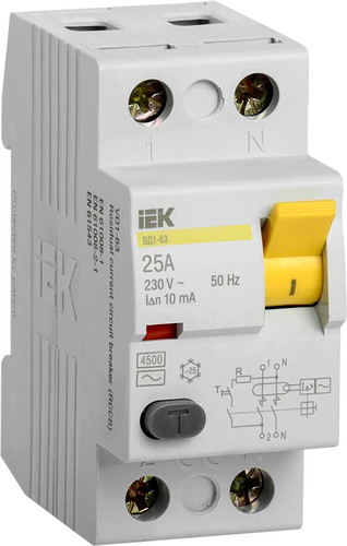 Устройство защитного отключения IEK ВД1-63 2Р 25А 10мА MDV10-2-025-010 - фото