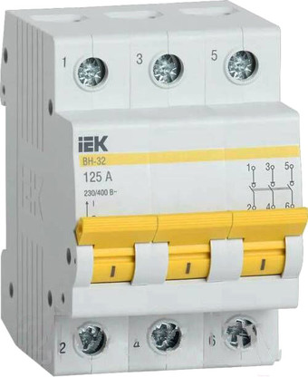 Выключатель нагрузки IEK ВН-32 3Р 125А MNV10-3-125 (мини-рубильник) - фото