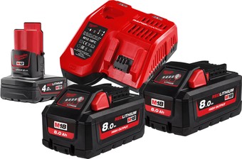 Аккумулятор с зарядным устройством Milwaukee M18 M18HNRG-802 4933471073 (2 x 18В/8 Ач + 12В/4 Ач + 12-18В) - фото