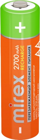 Аккумулятор Mirex AA 2700mAh 2 шт HR6-27-E2 - фото