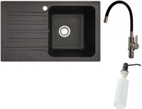 Кухонная мойка БелЭворс Styl R + смеситель W74004-2 + дозатор L405F (черный) - фото