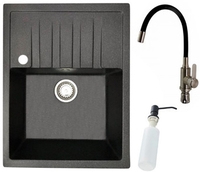 Кухонная мойка БелЭворс Vega L + смеситель W74004-2 + дозатор L405F (черный) - фото