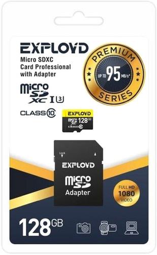 Карта памяти Exployd Premium Series microSDXC 128GB EX128GCSDXC10UHS-1-ELU3 (с адаптером) - фото