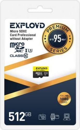 Карта памяти Exployd Premium Series microSDXC 512GB EX512GCSDXC10UHS-1-ELU3 (с адаптером) - фото