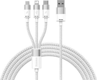 Кабель Baseus One-For-Three Fast Charging Data Cable 3.5A USB Type-A - USB Type-C/microUSB/Lightning (0.5 м, белый) - фото