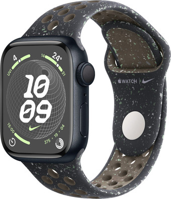 Умные часы Apple Watch Nike Series 9 41 мм (алюминиевый корпус, полуночный/полуночный, спортивный силиконовый ремешок S/M) - фото