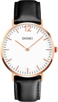 Наручные часы Skmei 1181 (розовое золото/черный, кожаный браслет) - фото