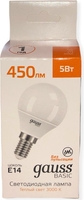 Светодиодная лампочка Gauss Elementary Basic E14 5W 3000K G45 10501152 - фото