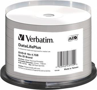DVD-R диск Verbatim 4.7Gb 16x 43755 (50 шт.) - фото
