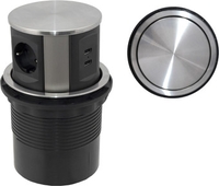 Блок розеток AKS Nova Tor USB выдвижной (3 розетки, сталь) - фото