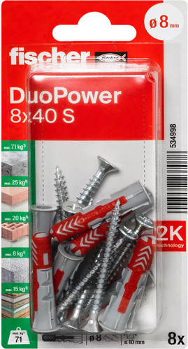 Дюбель-гвоздь Fischer DuoPower 8 x 40 S K NV 534998 (8 шт) - фото