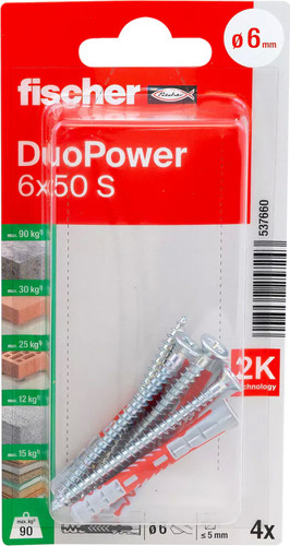 Дюбель-гвоздь Fischer DuoPower 6 x 50 S K NV 537660 (4 шт) - фото