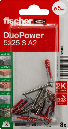 Дюбель-гвоздь Fischer DuoPower 5 x 25 S A2 K NV 535485 (8 шт) - фото