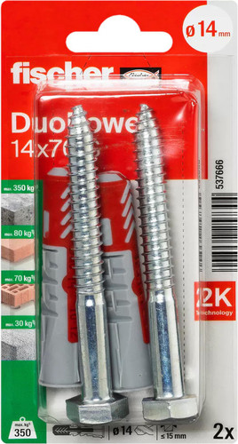 Дюбель-гвоздь Fischer DuoPower 14 x 70 S K NV 537666 (2 шт) - фото