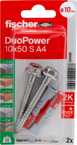 Дюбель-гвоздь Fischer DuoPower 10 x 50 S A4 K NV 535488 (2 шт) - фото