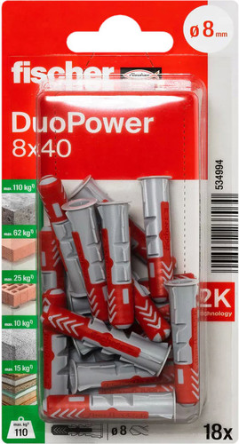 Дюбель универсальный Fischer DuoPower 8 x 40 K NV 534994 (18 шт) - фото