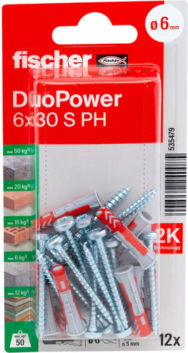 Дюбель-гвоздь Fischer DuoPower 6 x 30 S PH 535479 (12 шт) - фото