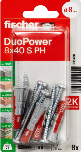 Дюбель-гвоздь Fischer DuoPower 8 x 40 S PH 535480 (8 шт) - фото