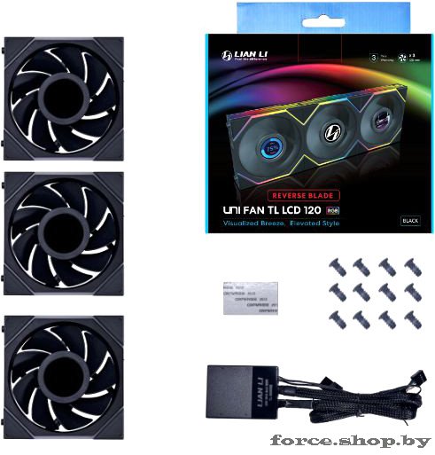 Набор вентиляторов Lian Li Uni Fan TL LCD 120 Reverse Triple Pack G99.12TLLCD3B.R0 - фото