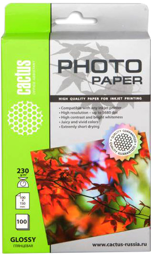 Фотобумага CACTUS Глянцевая A6 230 г/кв.м. 100 листов (CS-GA6230100) - фото