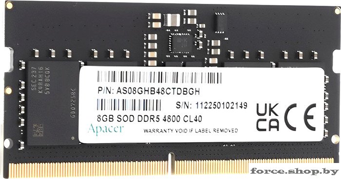 Оперативная память Apacer 8ГБ DDR5 SODIMM 4800 МГц AS08GHB48CTDBGH - фото