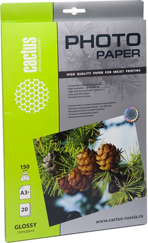 Фотобумага CACTUS Глянцевая A3 150 г/кв.м. 20 листов (CS-GA315020) - фото