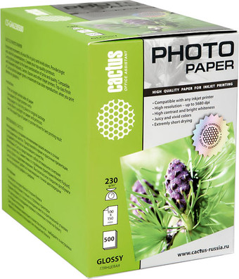 Фотобумага CACTUS Глянцевая A6 230 г/кв.м. 500 листов (CS-GA6230500) - фото