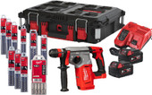 Перфоратор Milwaukee M18 BLHX100P-502P 4933498243 (с 2-мя АКБ, кейс, набор оснастки) - фото