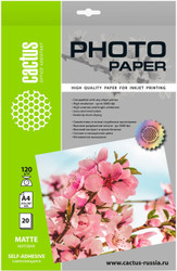 Самоклеящаяся бумага CACTUS матовая A4 120г/м2 20 л CS-MSA412020 - фото
