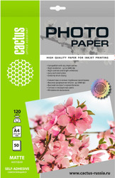 Самоклеящаяся бумага CACTUS матовая A4 120г/м2 50 л CS-MSA412050 - фото
