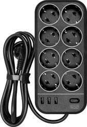 Стабилизатор Powercom SP-08 USB03AB (3м, 8 розеток, черный) - фото
