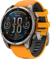 Умные часы Garmin Fenix 8 Sapphire, Titanium 47мм (светло-серый, оранжевый силиконовый ремешок) - фото