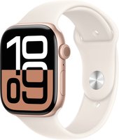 Умные часы Apple Watch Series 10 46 мм (алюминиевый корпус, розовое золото/звездный свет, спортивный силиконовый ремешок M/L) - фото