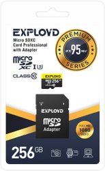 Карта памяти Exployd Premium Series microSDXC 256GB EX256GCSDXC10UHS-1-ELU3 (с адаптером) - фото